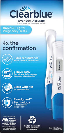 Clearblue Pregnancy Test Combo Pack, 4ct - Digital with Smart Countdown & Rapid Detection - Value Pack Clearblue