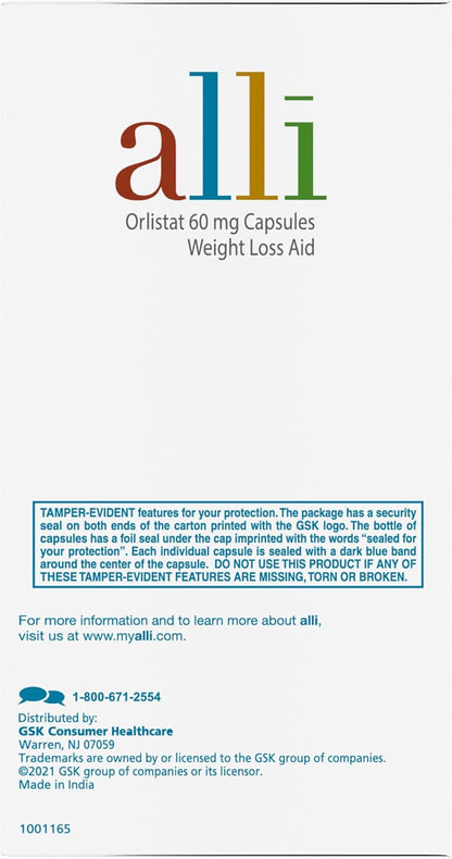 Alli Orlistat Weight Loss Supplement Capsules Starter Pack, 60 Mg, 60 Ct
