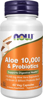 NOW Foods Supplements, Aloe 10,000 & Probiotics with 10-Strain (5 Billion), 60 Veg Capsules