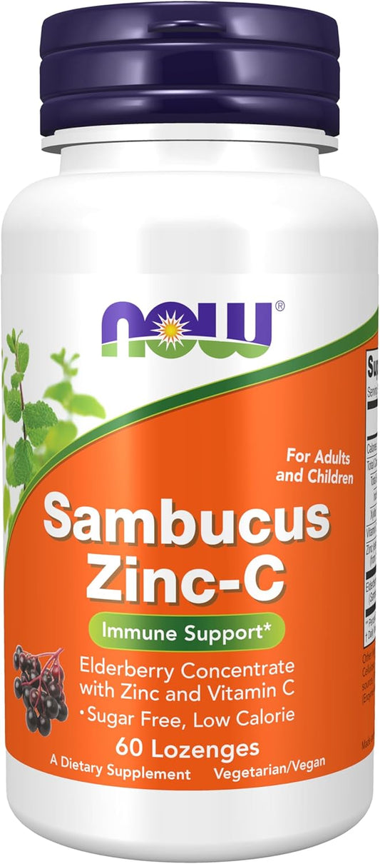 NOW Foods Supplements, Sambucus Zinc-C with Elderberry 60 Lozenges