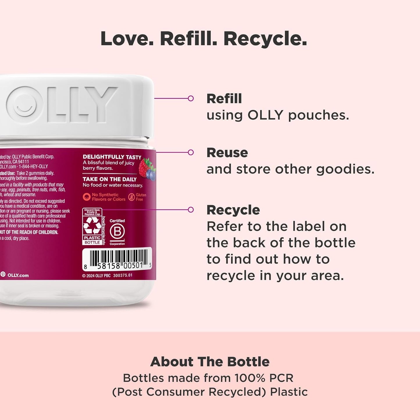 OLLY Women's Multivitamin Gummy, Overall Health and Immune Support, Vitamins A, D, C, E, Biotin, Folic Acid, Adult Chewable Vitamin, Berry, 90ct