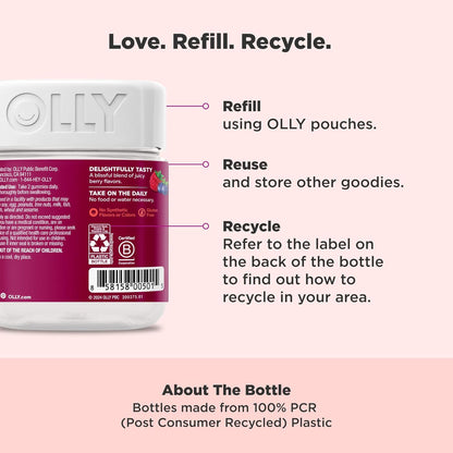 OLLY Women's Multivitamin Gummy, Overall Health and Immune Support, Vitamins A, D, C, E, Biotin, Folic Acid, Adult Chewable Vitamin, Berry, 90ct