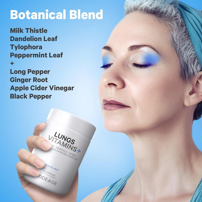 Lungs Vitamins, A, C, D, E, B6, Milk Thistle Lung Supplement, Zinc & Magnesium, Cordyceps, Reishi, Ginger, Peppermint Leaf Organic Herbs Cleanse, Breathing, Respiration - Non-GMO - 90 Capsules