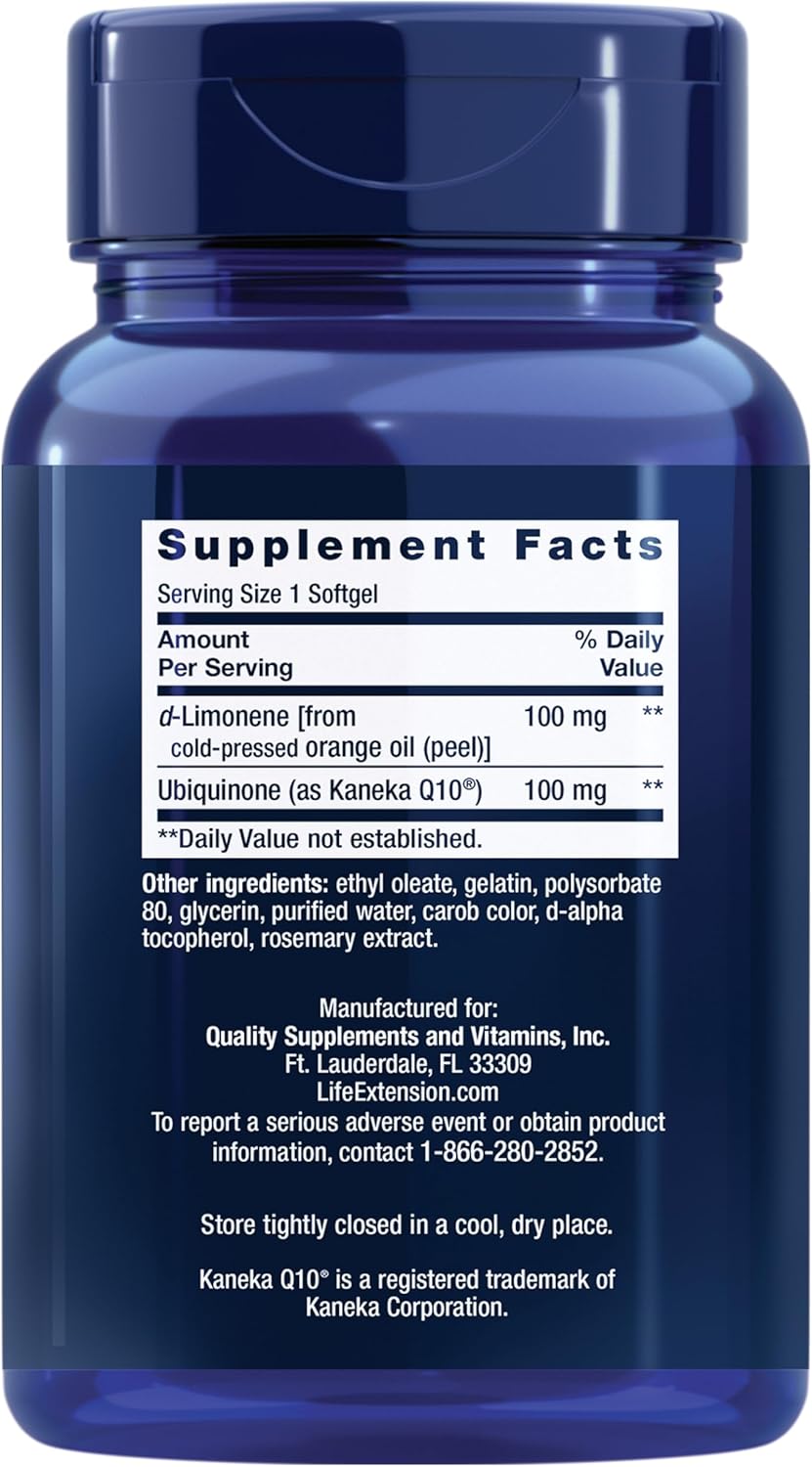 Life Extension CoQ10 (Ubiquinone) 100mg with d- Limonene – 60 Softgels