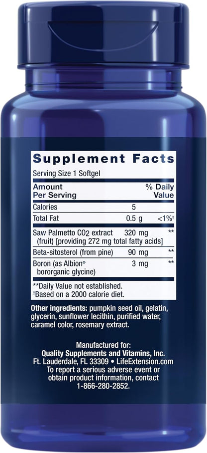 Life Extension PalmettoGuard Saw Palmetto & Beta-Sitosterol – Supports Healthy Prostate Function & Hormone Metabolism Health – Supplements for Men - Gluten-Free, Non-GMO – 30 softgels