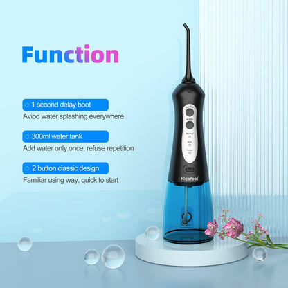 Nicefeel Cordless and Rechargeable Water Flosser - 300ML Water Tank Oral Irrigator, 4 Jet Tips, 3 Pressure Modes - IPX7 Waterproof and Travel Friendly