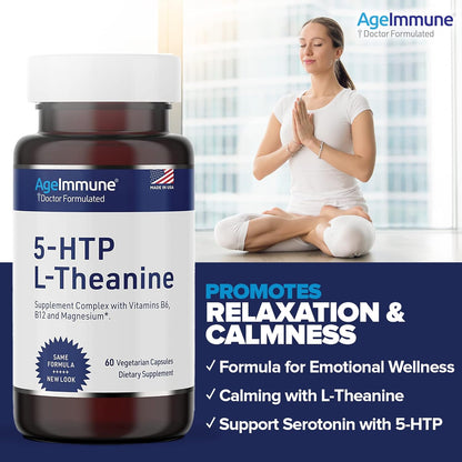 5-HTP Formula for Stress Relief and relaxation support for Teens and Adults - 60 capsules.