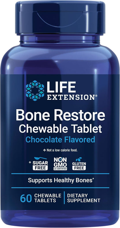 Life Extension Bone Restore, Calcium Supplement, Chocolate Flavored - 60 Tablets