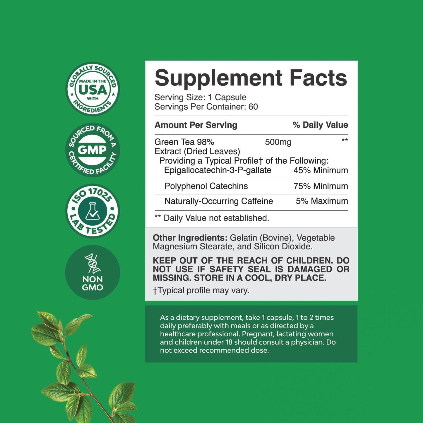 Nature's Craft Green Tea Fat Burner Supplement 60 Capsules