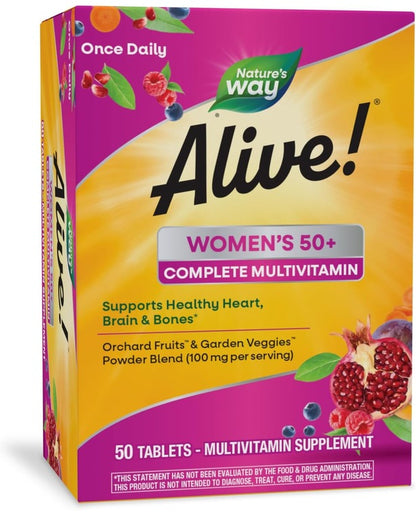 Alive! Women's 50+ Complete Daily Multivitamin Tablets, Supports Multiple Body Systems, 110 Count