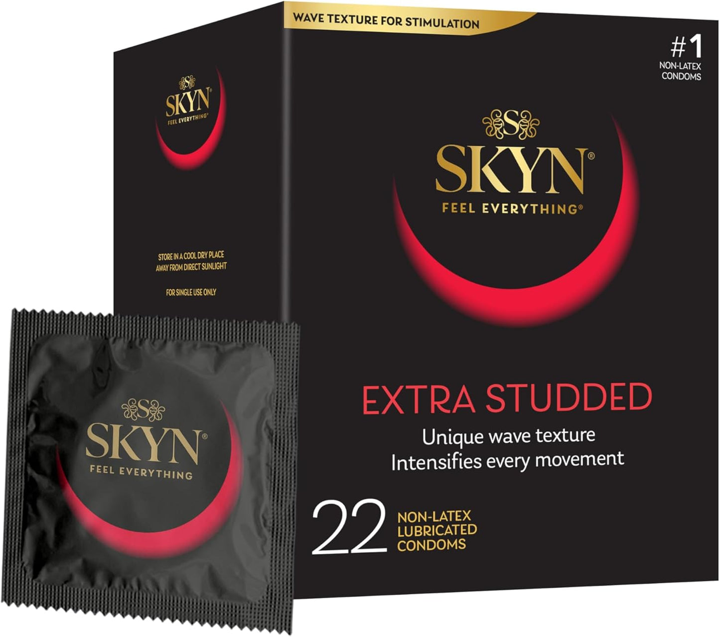 SKYN Extra Studded, 22 Count, Lubricated Latex-Free Condoms