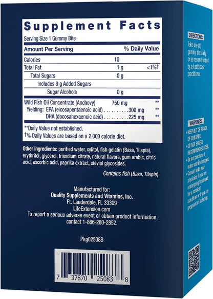 Life Extension Omega-3 Fish Oil Gummy Bites, EPA DHA Fatty acids, High-dose EPA DHA Support in a Delicious chewable Form, Non-GMO, Gluten Free, 36 Gummy Bites