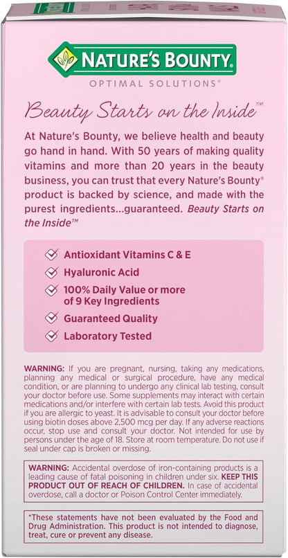 Nature's Bounty Optimal Solutions Advanced Hair, Skin and Nail Biotin & Vitamins A, C, & E, 150 Softgels