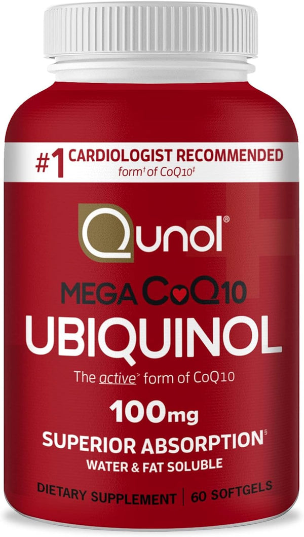 Qunol Ubiquinol CoQ10 100mg Softgels, Qunol Mega Ubiquinol 100mg - Superior Absorption - Active form of Coenzyme Q10 for Heart Health - 2 Month Supply - 60 Count Qunol