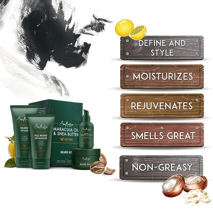 Fair Trade Beard Kit for Men, Beard Wash, Beard Balm, Beard Oil, Beard Conditioner, Complete Beard Grooming Kit, Gifts for Men, Gifts for Husband, Natural Ingredients, Shea Butter & Maracuja Oil