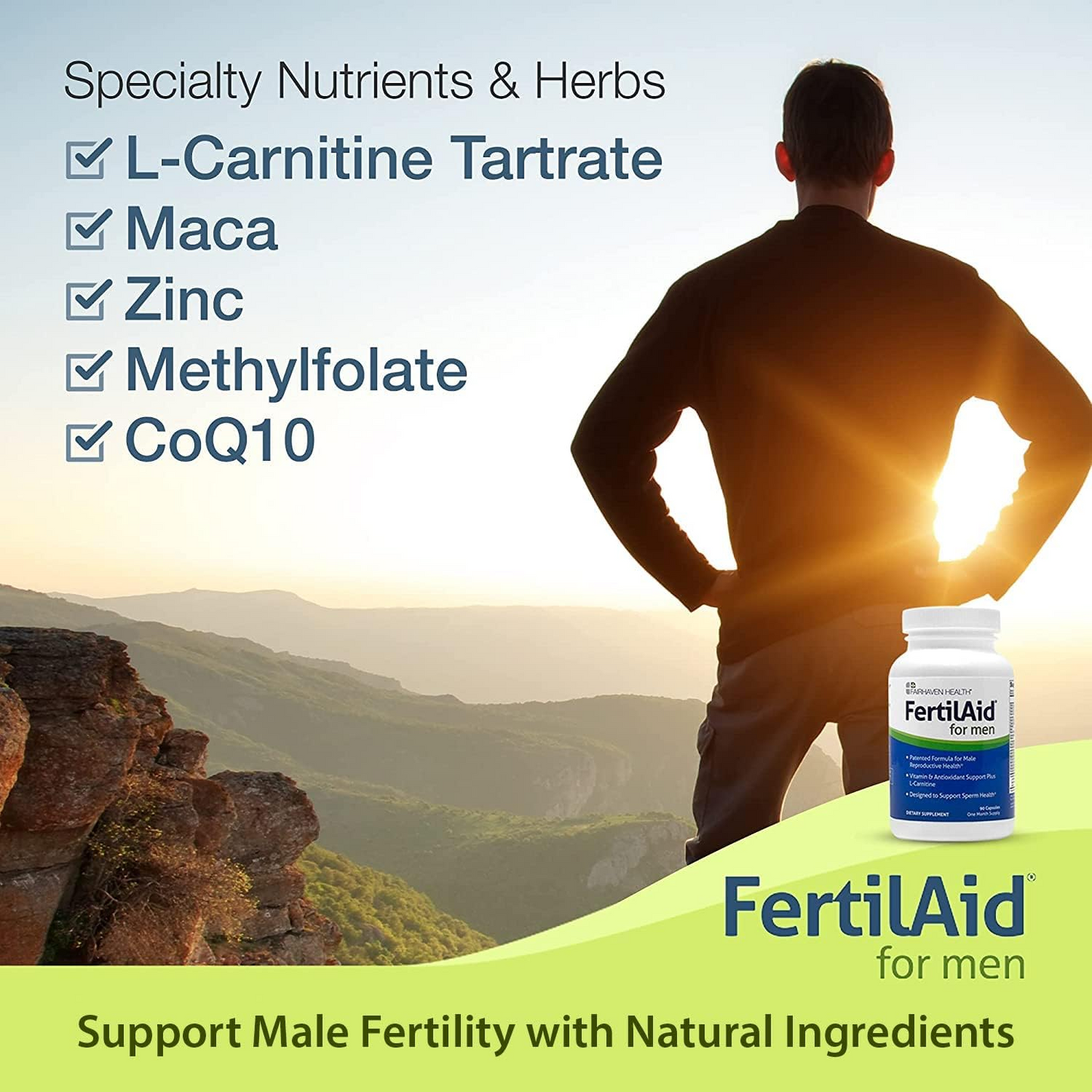 Fairhaven Health FertilAid for Men Prenatal Male Fertility Supplement - Count and Motility Support Pre-Conception for Him - 90 Capsules