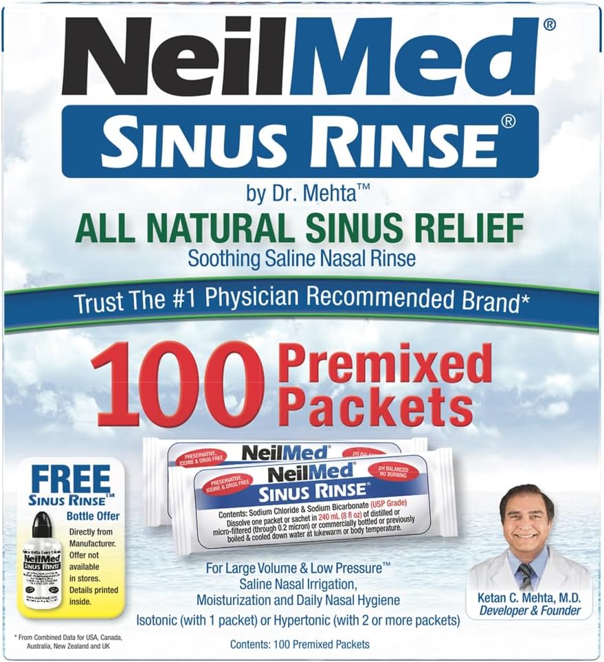 NeilMed Sinus Rinse All Natural Relief Premixed Refill Packets 100 Count