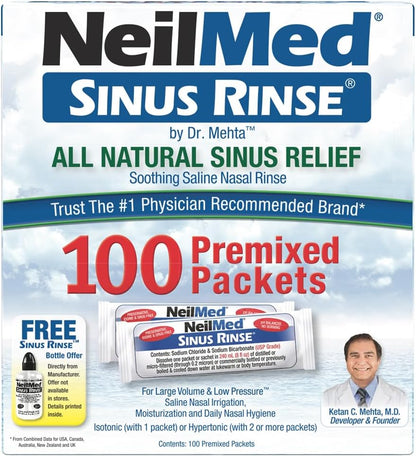 NeilMed Sinus Rinse All Natural Relief Premixed Refill Packets 100 Count