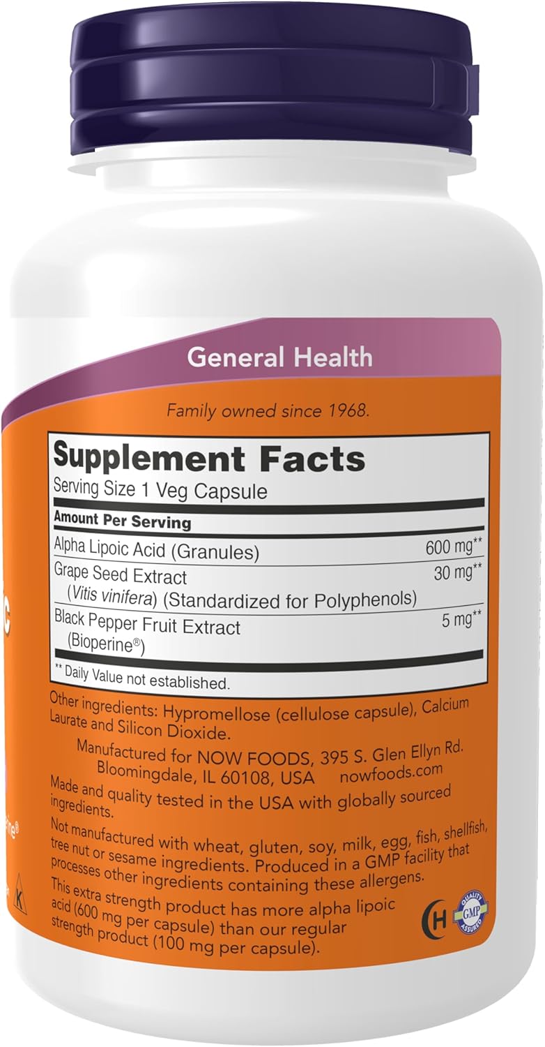 NOW Foods Supplements, Alpha Lipoic Acid 600 mg - 60 capsules