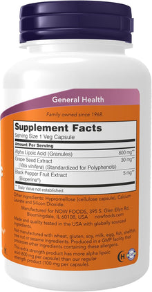 NOW Foods Supplements, Alpha Lipoic Acid 600 mg - 60 capsules now