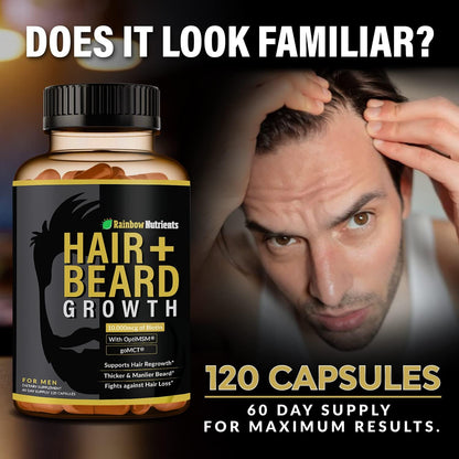 Growth Vitamins for Men | Biotin 10,000mcg, Patented OptiMSM®, goMCT®, Saw Palmetto, Collagen | 60 Day Supply