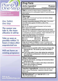 Plan B One-Step Emergency Contraceptive, 1.5 Mg (1 Tablet) Vitamins Depots