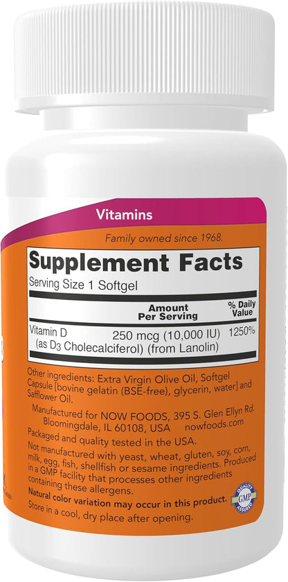 Now Foods High Potency Vitamin D-3, 10,000 IU, 120 Softgels