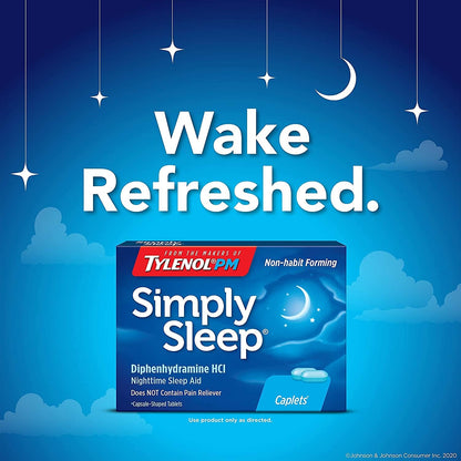 Tylenol Simply Sleep Nighttime Sleep Aid Caplets with 25 mg Diphenhydramine HCl, Non-Habit Forming, 100 ct