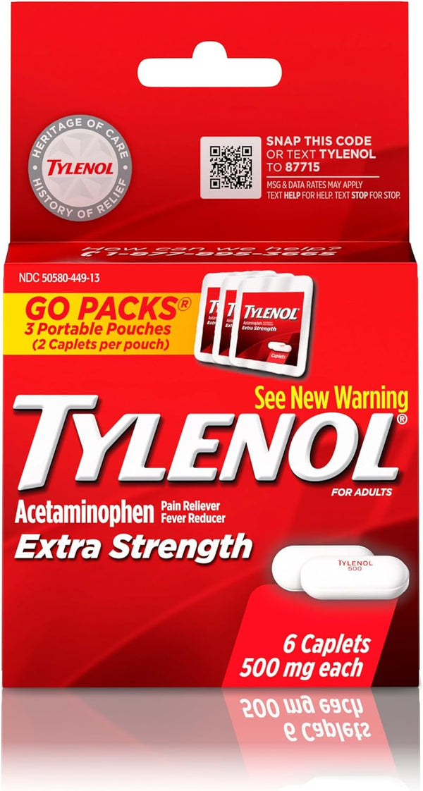 Tylenol Extra Strength 500 mg Acetaminophen Caplets, Travel Size, 6 Ct Tylenol