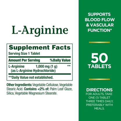 Nature’s Bounty L-Arginine 1000mg, 50 Tablets