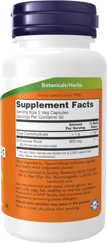 NOW Foods Supplements, Echinacea (Purpurea Root) 400 mg, 100 Veg Capsules