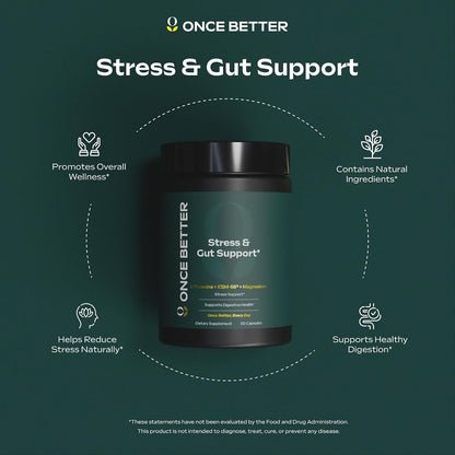 Once Better™️ Stress & Gut Support Supplement – 60 Capsules - Men & Women