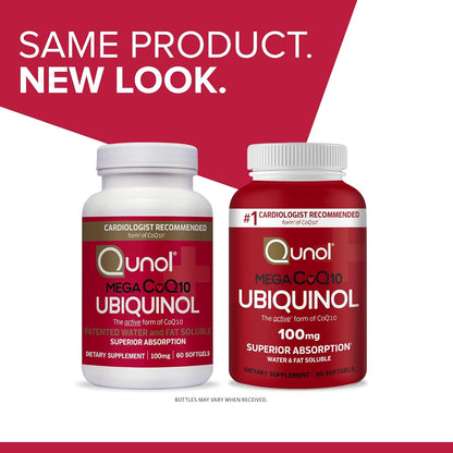Qunol Ubiquinol CoQ10 100mg Softgels, Qunol Mega Ubiquinol 100mg - Superior Absorption - Active form of Coenzyme Q10 for Heart Health - 2 Month Supply - 60 Count