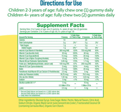 Culturelle Kids Multivitamin + Probiotic for Kids (Ages 2+) - 60 Count, Peach-Orange & Mixed Berry Flavor - Digestive Health & Immune Support Gummies with Lutein to Support Eye Health