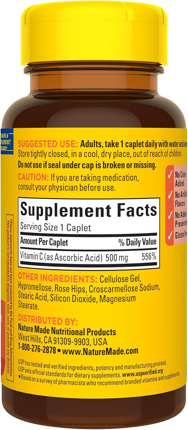 Nature Made Vitamin C 500 mg with Rose Hips, 130 Caplets