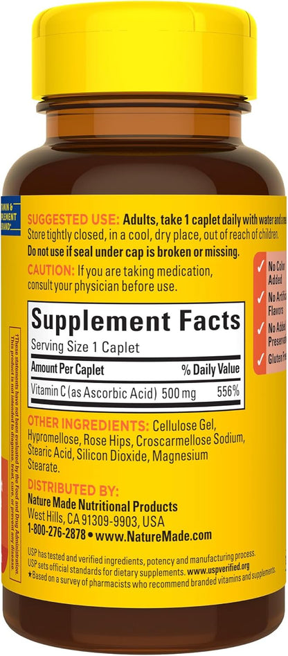 Nature Made Vitamin C 500 mg with Rose Hips, 130 Caplets