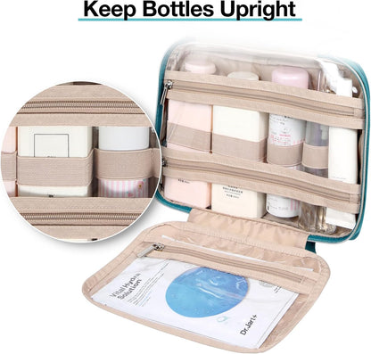 BAGSMART Toiletry Bag Hanging Travel Makeup Organizer with TSA Approved Transparent Cosmetic Bag Makeup Bag for Full Sized Toiletries (Blue, Large)