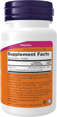 NOW Vitamin D-3 5000 IU - 30 Softgels now