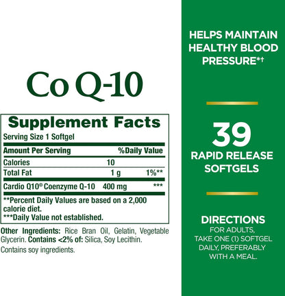 Nature's Bounty CoQ10, Dietary Supplement, Supports Heart Health, 400mg, 39 Softgels