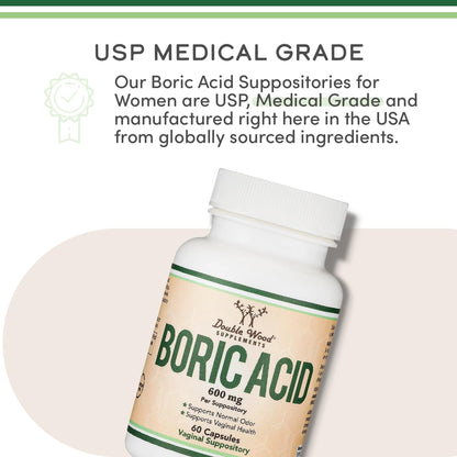 Double Wood Boric Acid 600mg, 60 Capsules