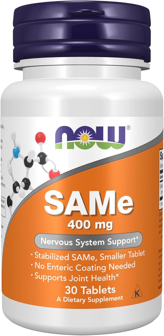 NOW Foods Supplements, SAMe (S-Adenosyl-L-Methionine) 400 mg, 30 Tablets
