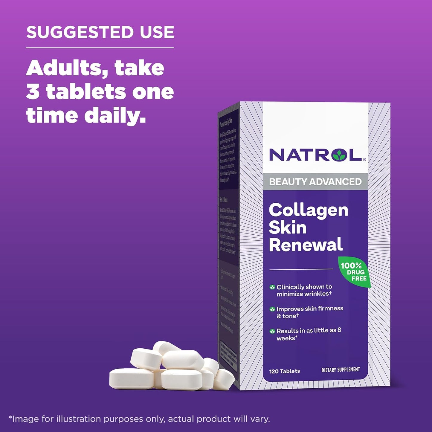 Natrol, Collagen Skin Renewal Tablets, Dietary Supplement, 120 Count