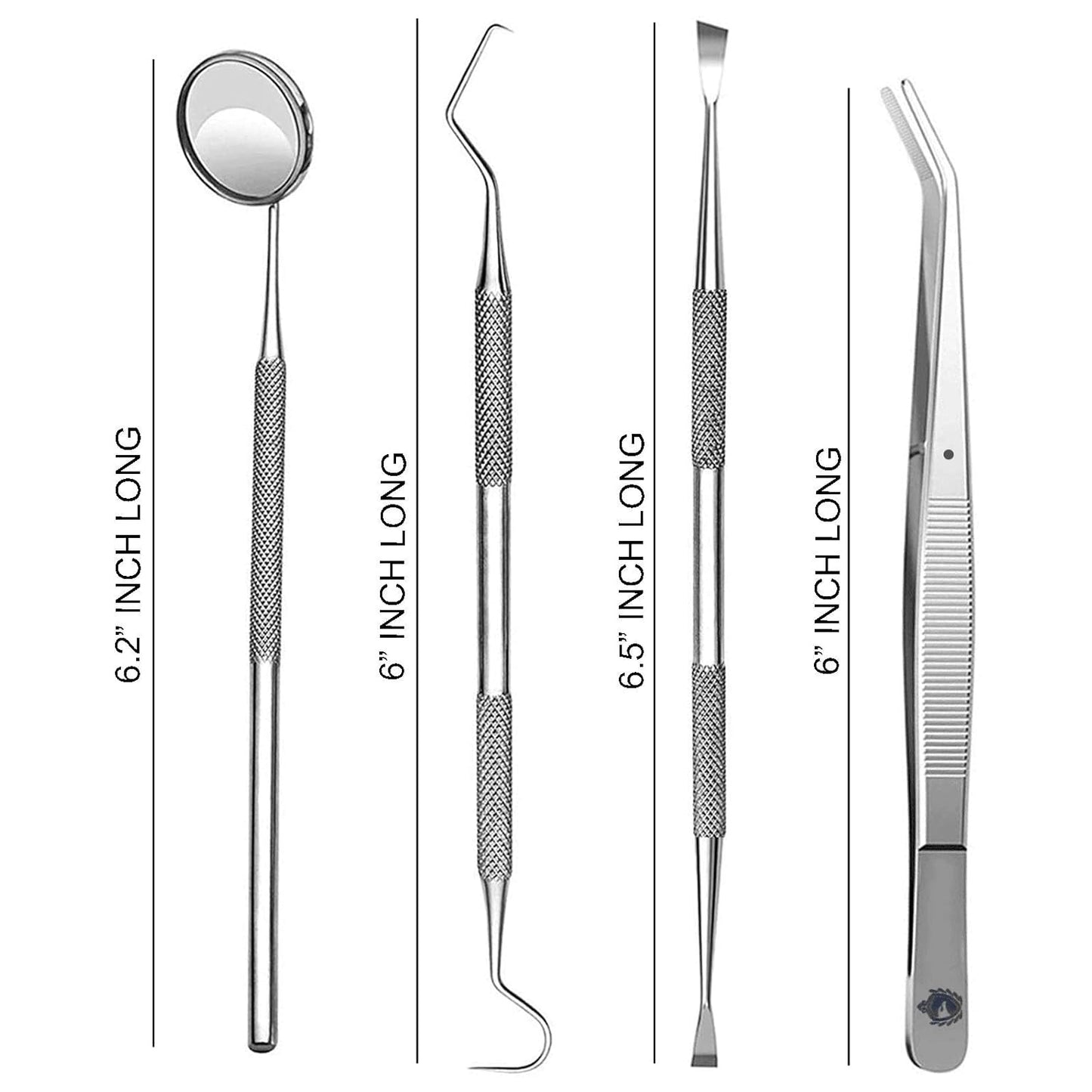 MINKED Dental toolkit, teeth cleaning picks, 4 pcs premium oral hygiene tools with Travel Case, Stainless Steel Plaque Remover, Tarter Scaler, Probe and Mirror, Storage box included.