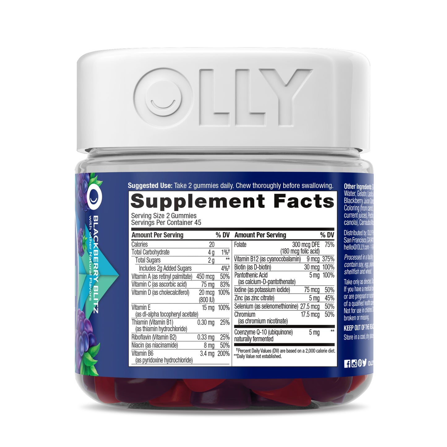 OLLY Men's Gummy Multivitamin, 45 Day Supply, BlackBerry Blitz, 90 Gummies