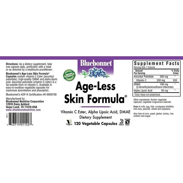 Bluebonnet Formulas BlueBonnet Age-Less Skin Formula Capsules, White, Vegetable, 120 Count ...