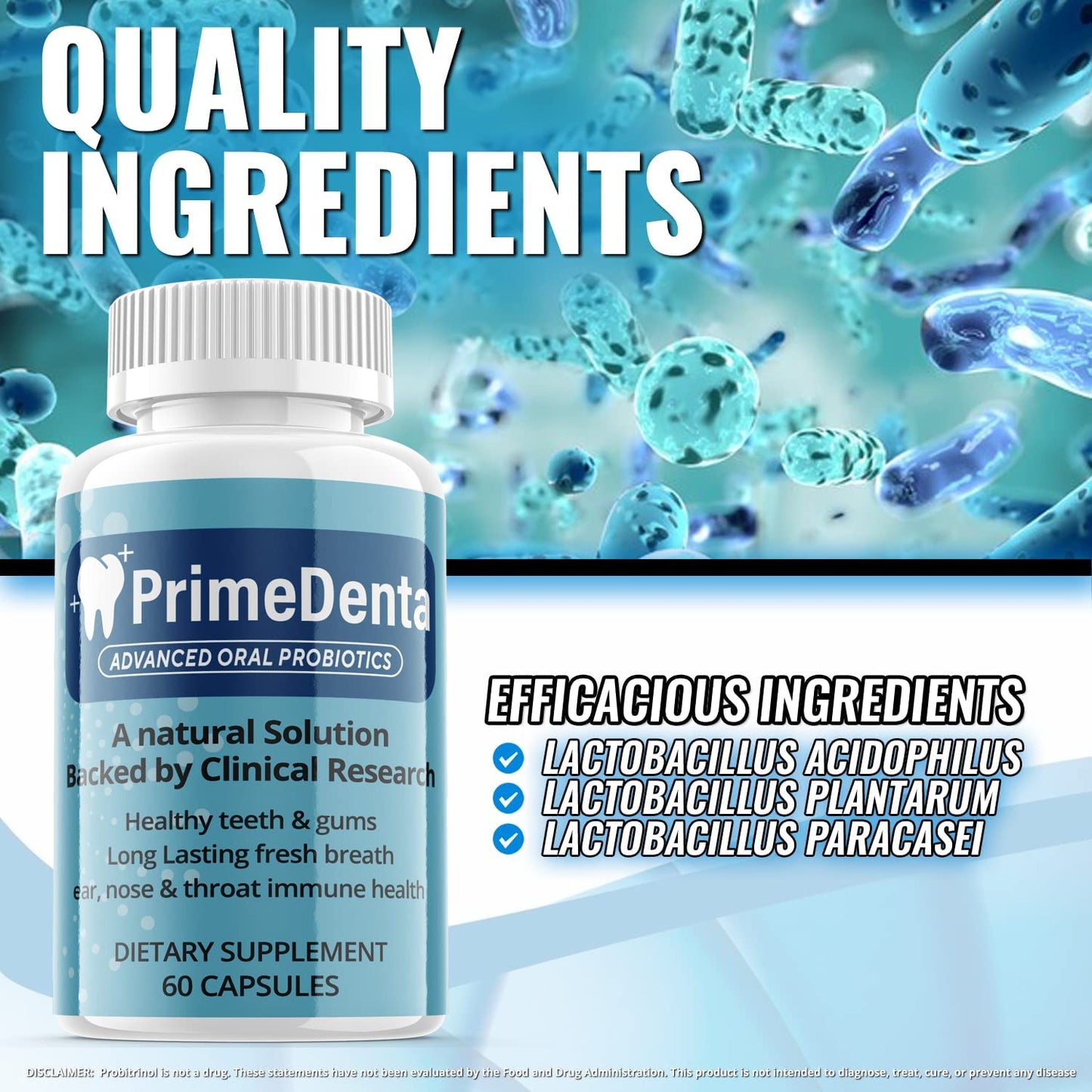 Prime Denta - Advanced Oral Probiotics Formula for Healthy Teeth and Gums, Fresh Breath, Ear, Nose, Throat, and Immune Health Supplement - 60 Capsules