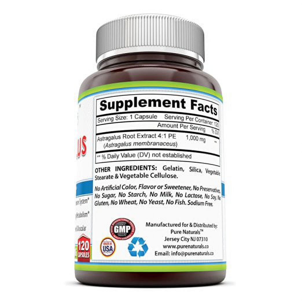Pure Naturals Astragalus 1000 Mg 120 Capsules