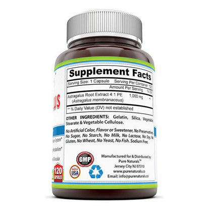Pure Naturals Astragalus 1000 Mg 120 Capsules
