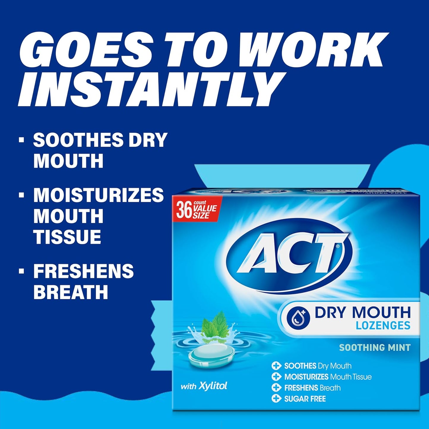 ACT Dry Mouth Lozenges With Xylitol, Soothing Mint, 36 Count