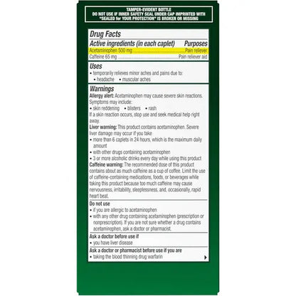 Excedrin Tension Headache Relief Caplets Without Aspirin for Head, Neck and Shoulder Pain Relief - 100 Count